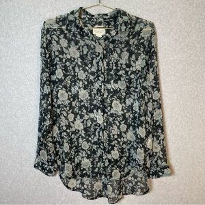 Denim & Supply Ralph Lauren Boyfriend Floral Sheer Button Down Blouse